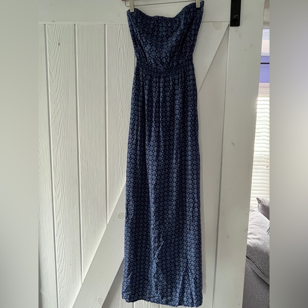 Abercrombie & Fitch Blue and White Smocked Maxi Strapless Sundress